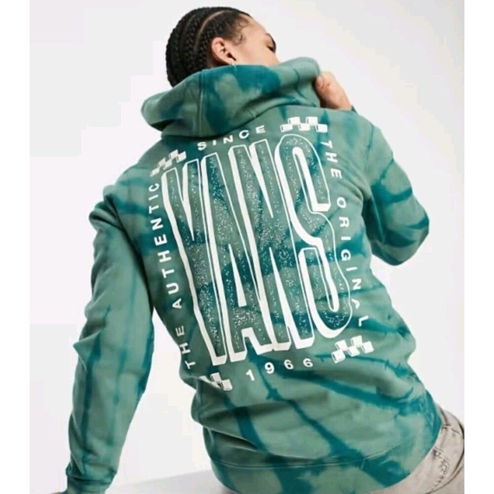 VANS Sweatshirt Adult LARGE Green Hoodie Pullover Tie Dye Sweater Skateboarding